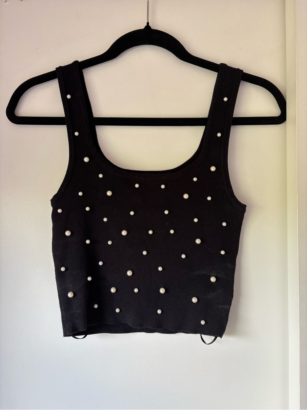 Love Tree Black Pearl-Studded Tank Top Size S